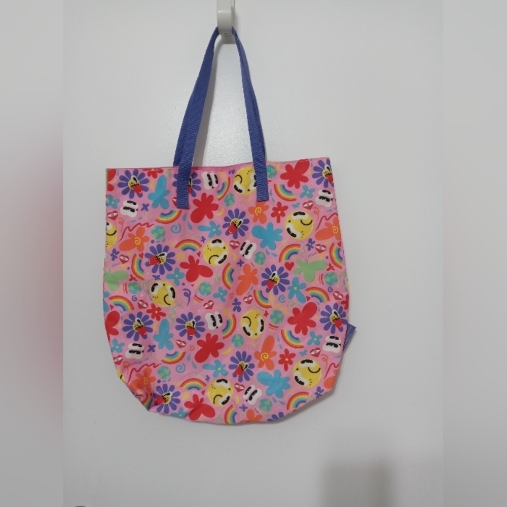 Estee Lauder Bright Pink rainbow Emoji lined Tote 15x16